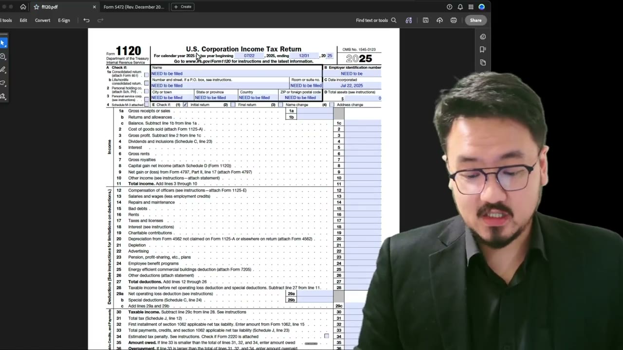 Form 1120: Adding the Required Foreign-owned U.S. DE Header (XFA Workarounds)